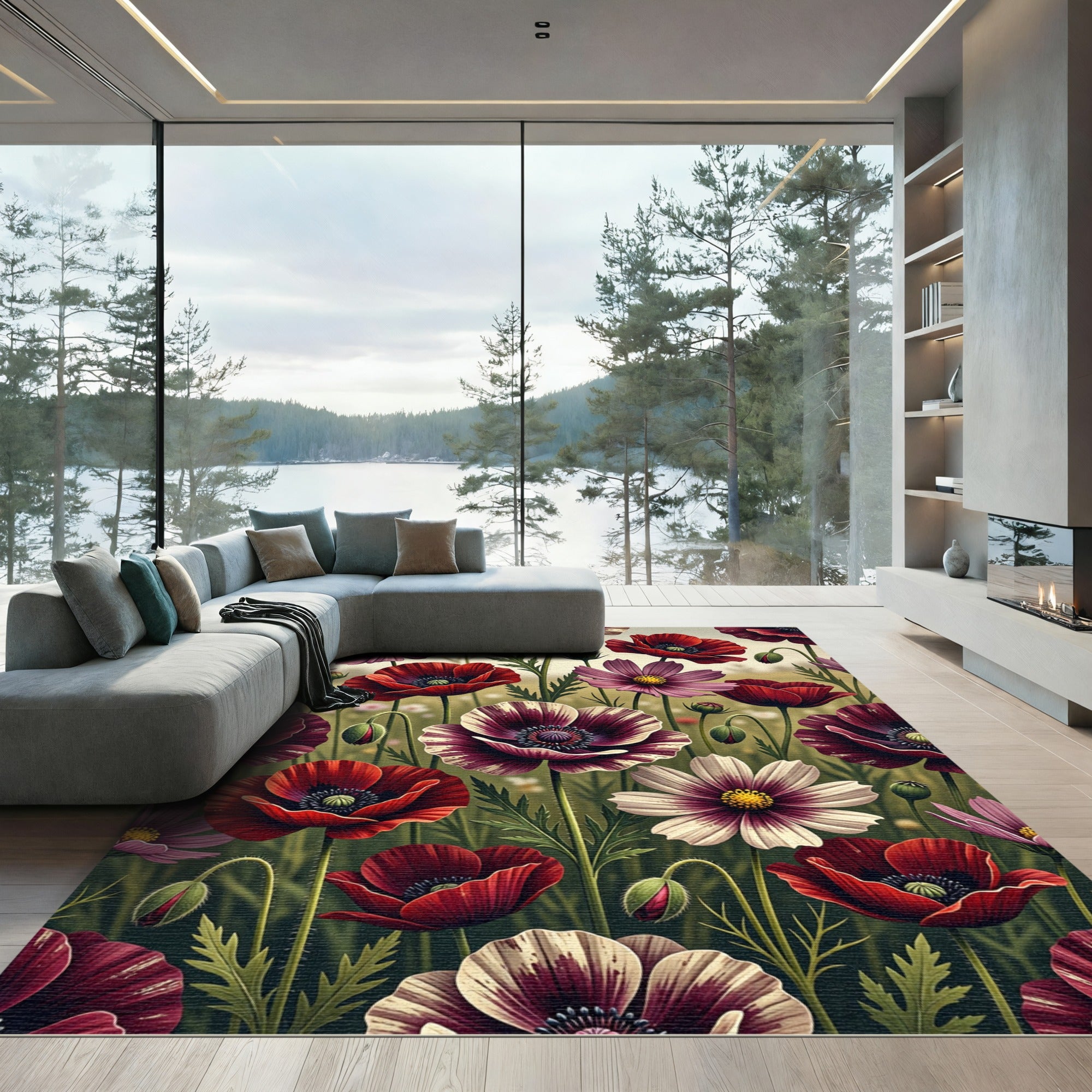 Crimson And Violet Floral Meadow Rug