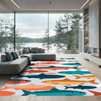 Mid Century Teal and Orange Salmon Rug