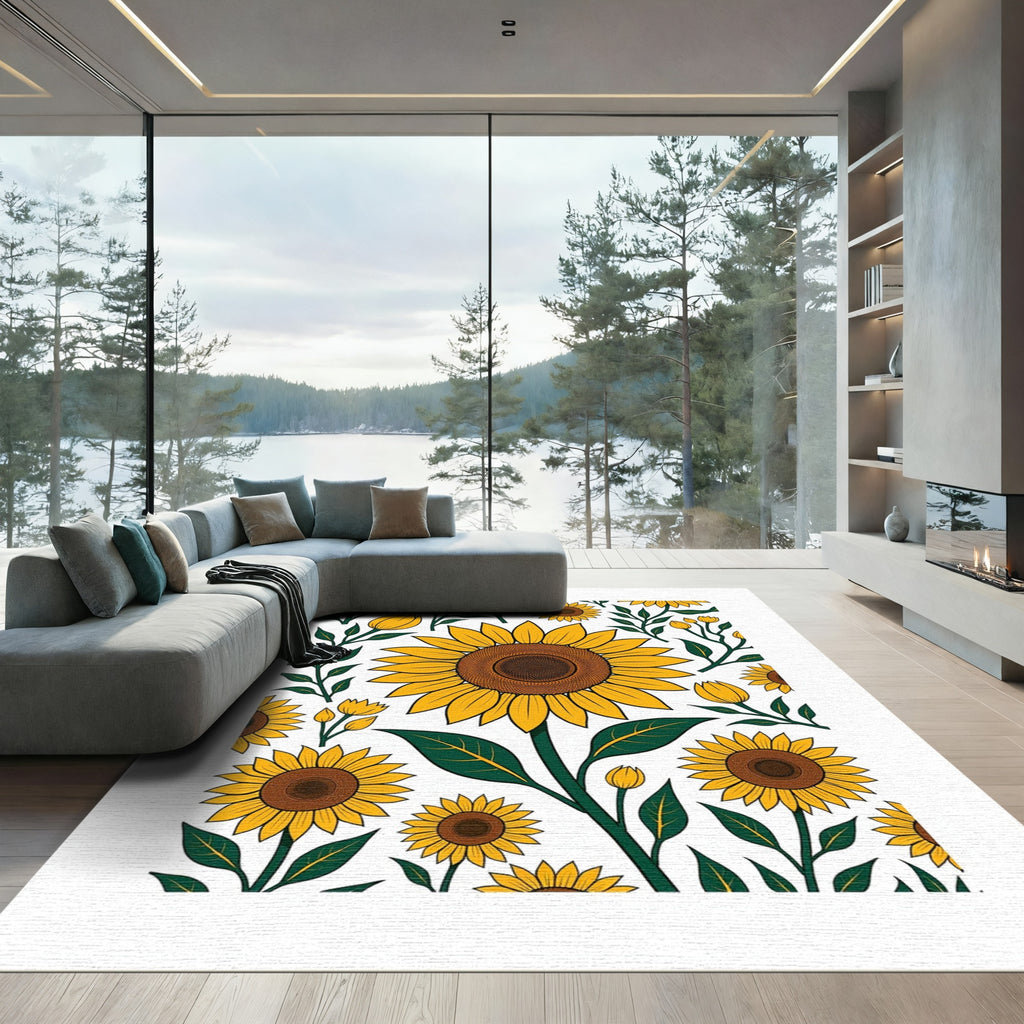 Sunny Yellow Sunflower Fields Bloom Rug