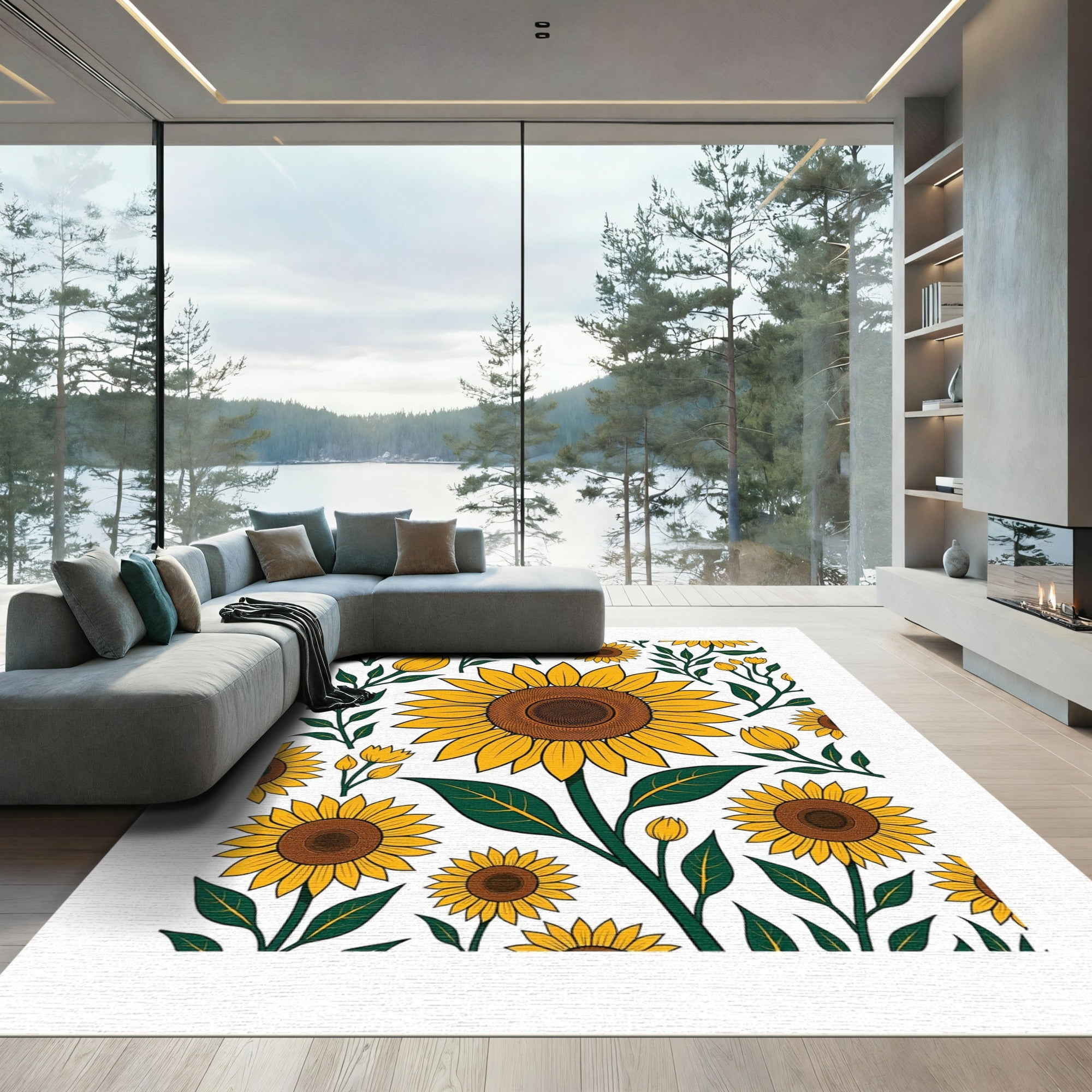 Sunny Yellow Sunflower Fields Bloom Rug