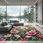 Whimsical Pink Cosmos Flower Field Rug