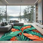 Vibrant Tropical Orange and Teal Foliage Rug