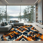 Midnight Orange Abstract Ikat Diamond Rug
