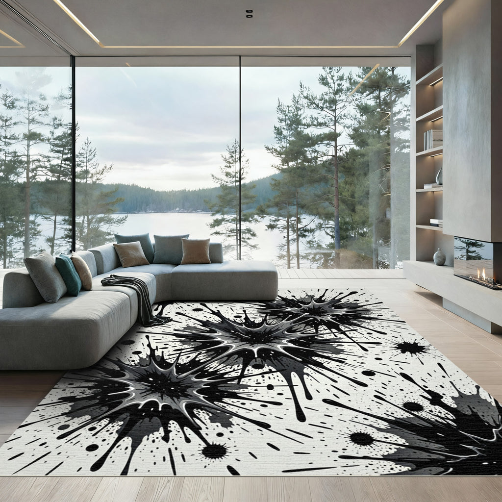 Monochromatic SplatterBurst Abstract Art Rug