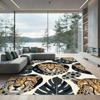 Elegant Cheetah Face Tropical Leaf Accent Rug
