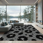 Monochromatic Abstract Charcoal Ink Splatter Rug