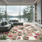Blush Pink Checkered Floral Meadow Rug
