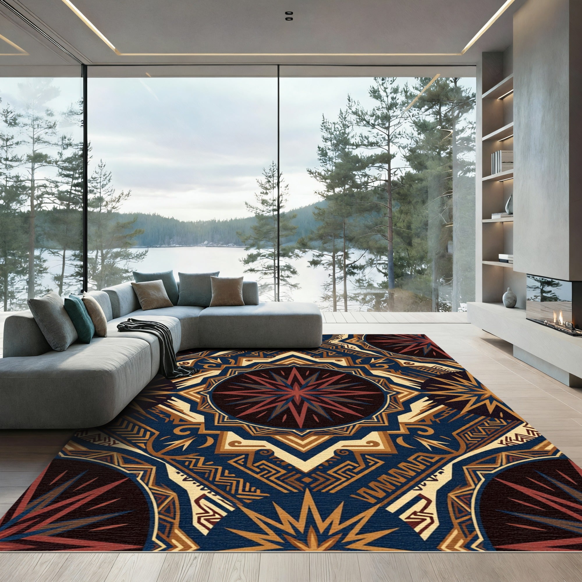 Midnight Sun Celestial Geometric Medallion Rug