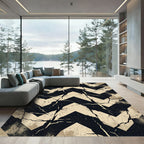 Distressed Onyx And Beige Chevron Rug