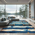 Coastal Blue Wood Splatter Water Rug