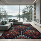 Chained Crimson Geometric Feather Diamond Rug