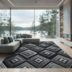Metallic Silver Geometric Tribal Diamond Rug