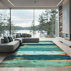 Distressed Teal Copper Wood Plank Rug