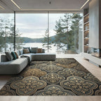 Ornate Gold Fleur-de-lis Slate Scrollwork Rug