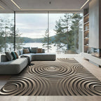 Modern Metallic Silver Concentric Circles Rug