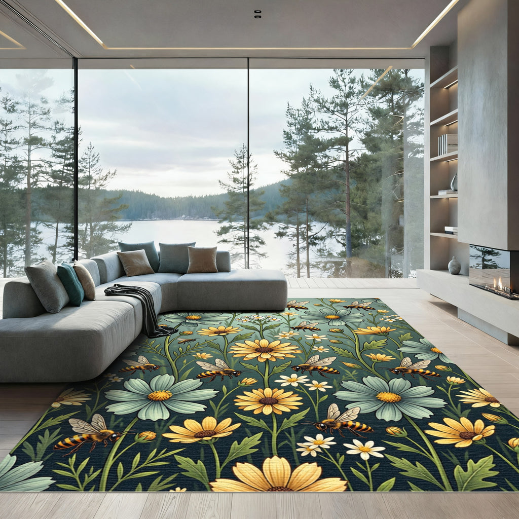 Honeyed Bee and Pastel Floral Garden Rug