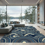 Japanese Navy Blue Circular Wave Ocean Rug