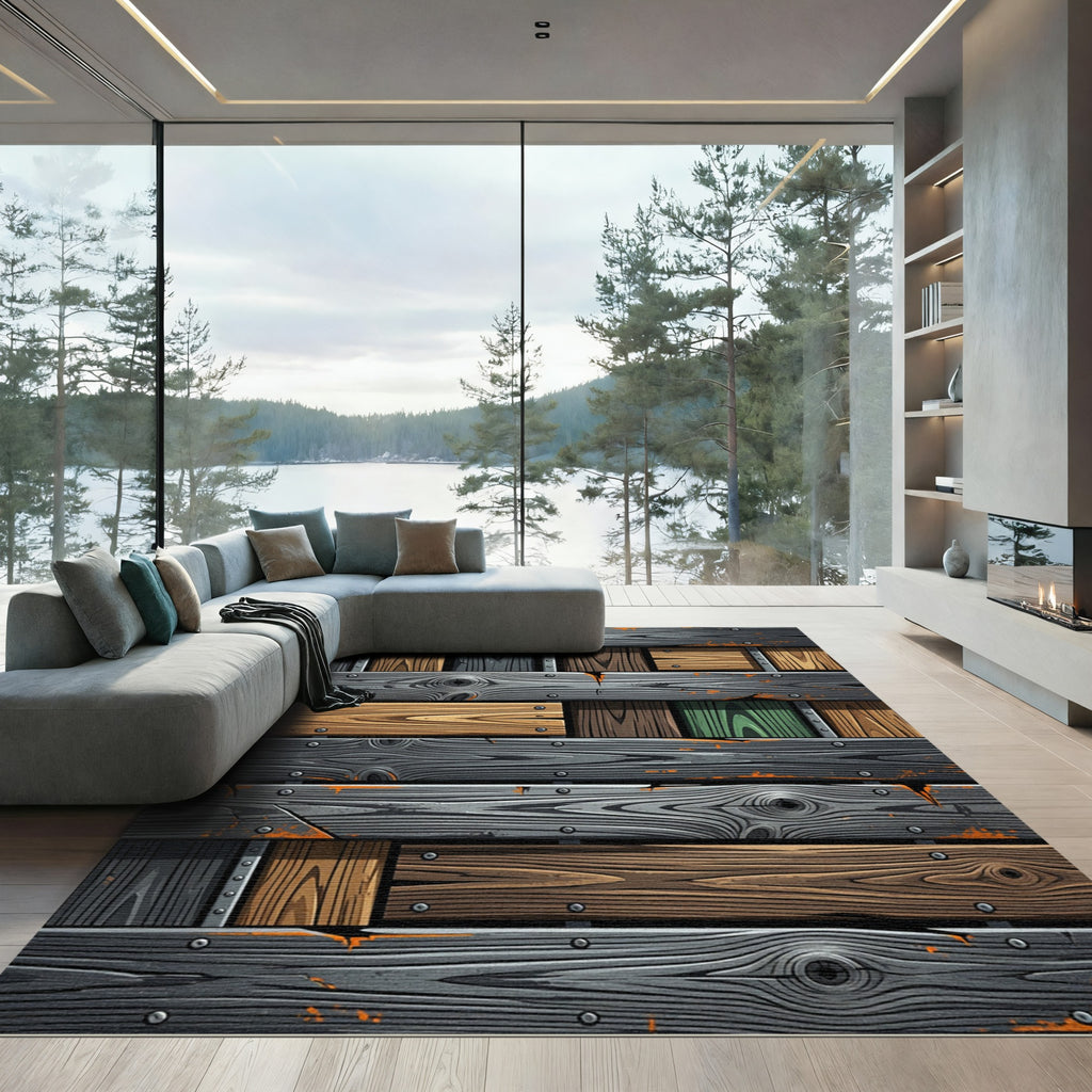 Weathered Wood Plank Graphic Rug