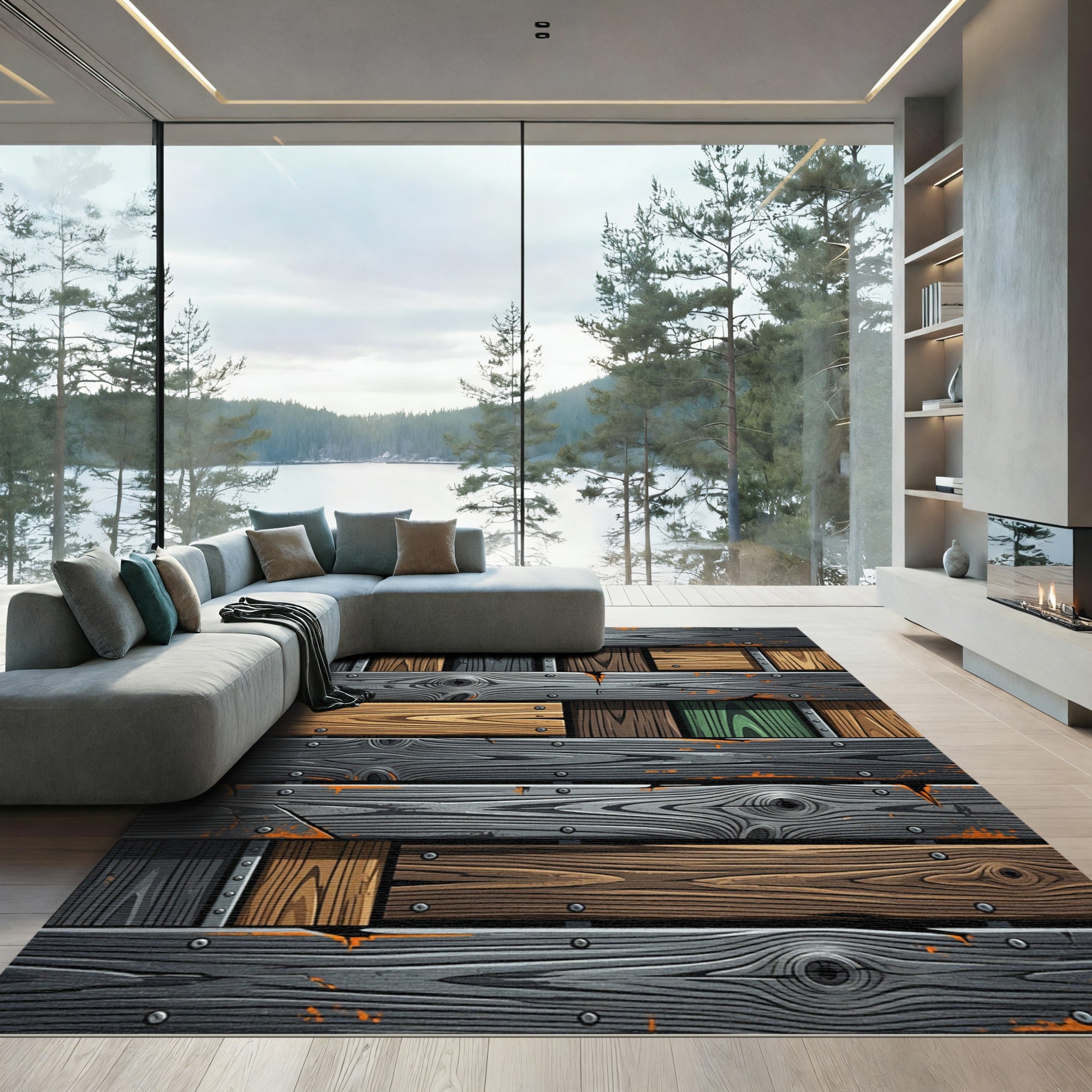 Weathered Wood Plank Graphic Rug
