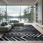 Modern Silver Chevron Jagged Lines Rug