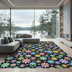 Retro Colorful Daisy Peace Sign Floral Rug