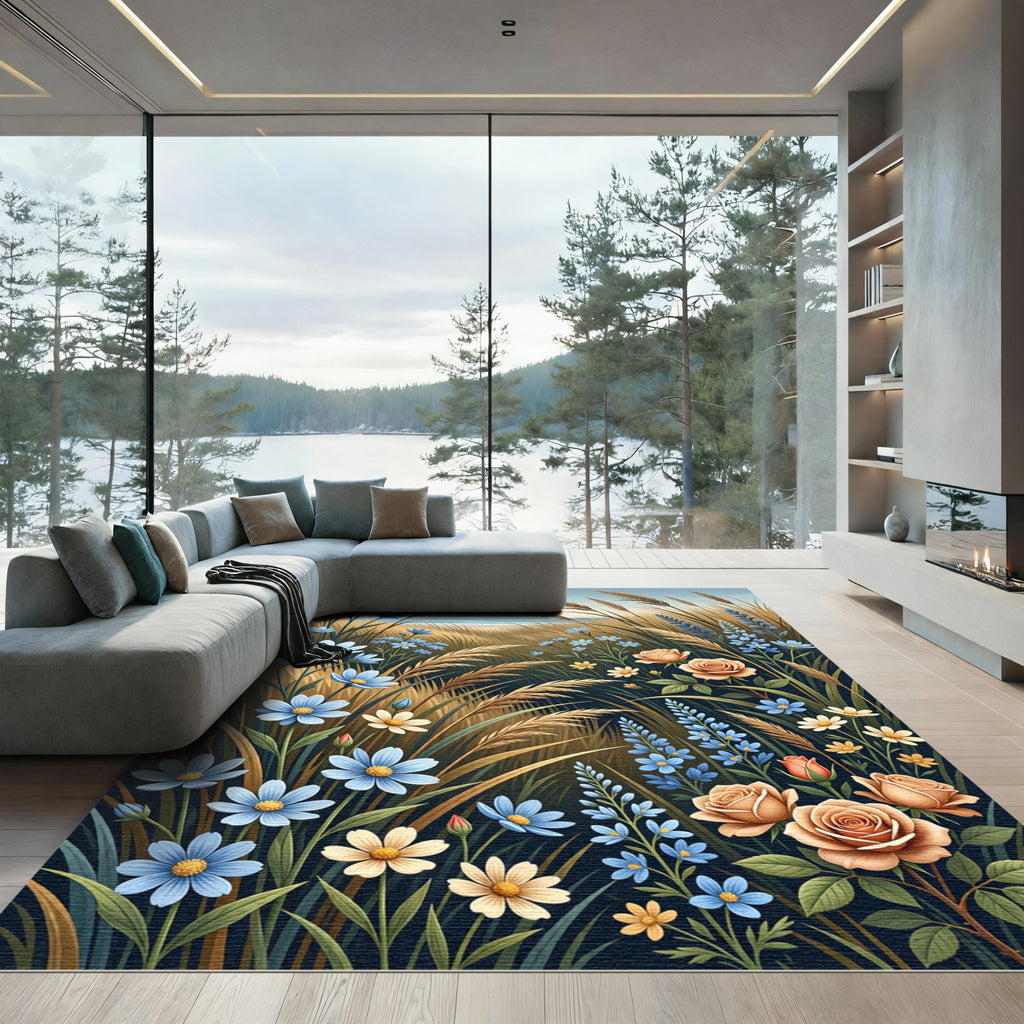 Coastal Meadow with Roses Rug