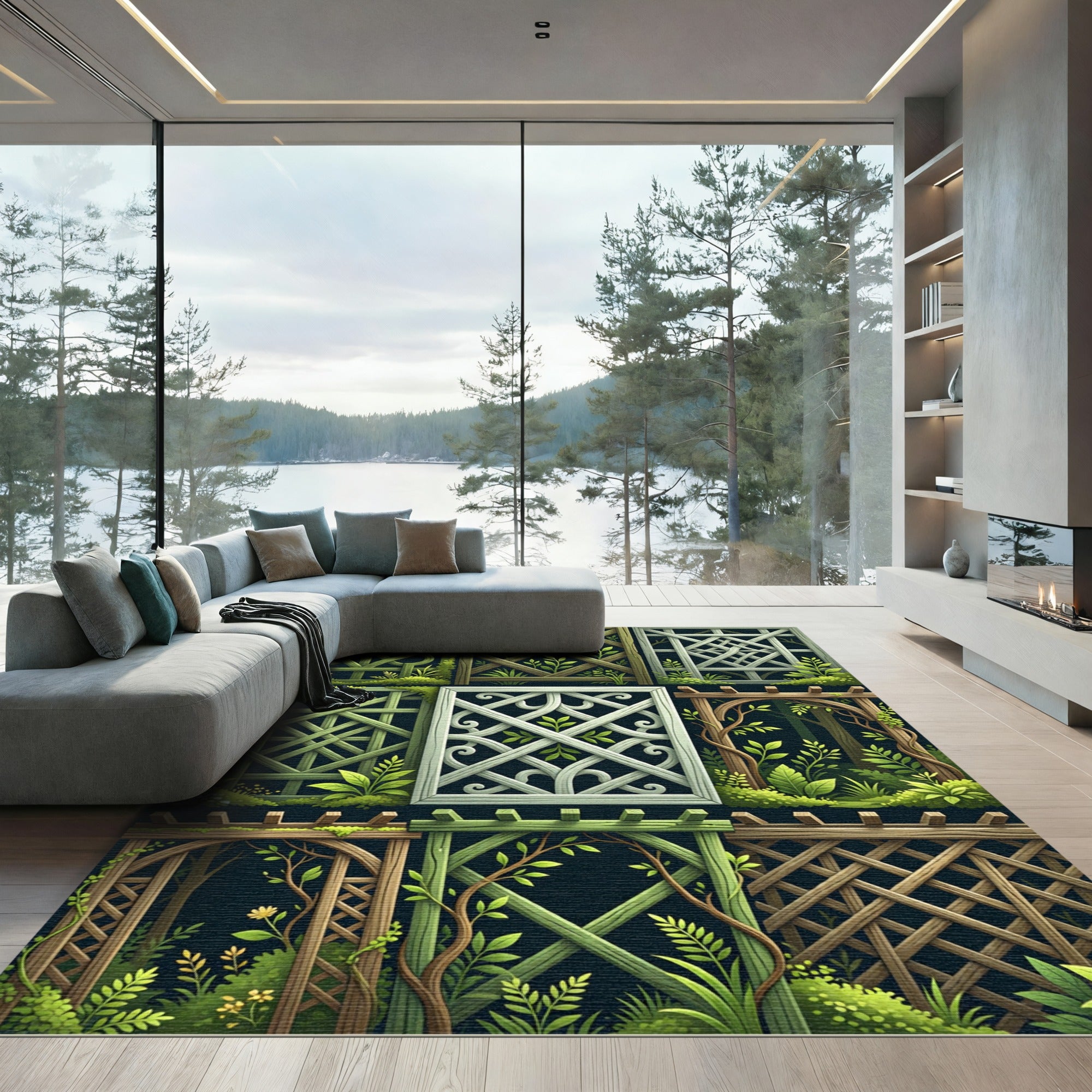 Botanical Garden Trellis Lattice Grid Rug