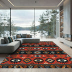 Red Ochre Tribal Eye Motif Rug