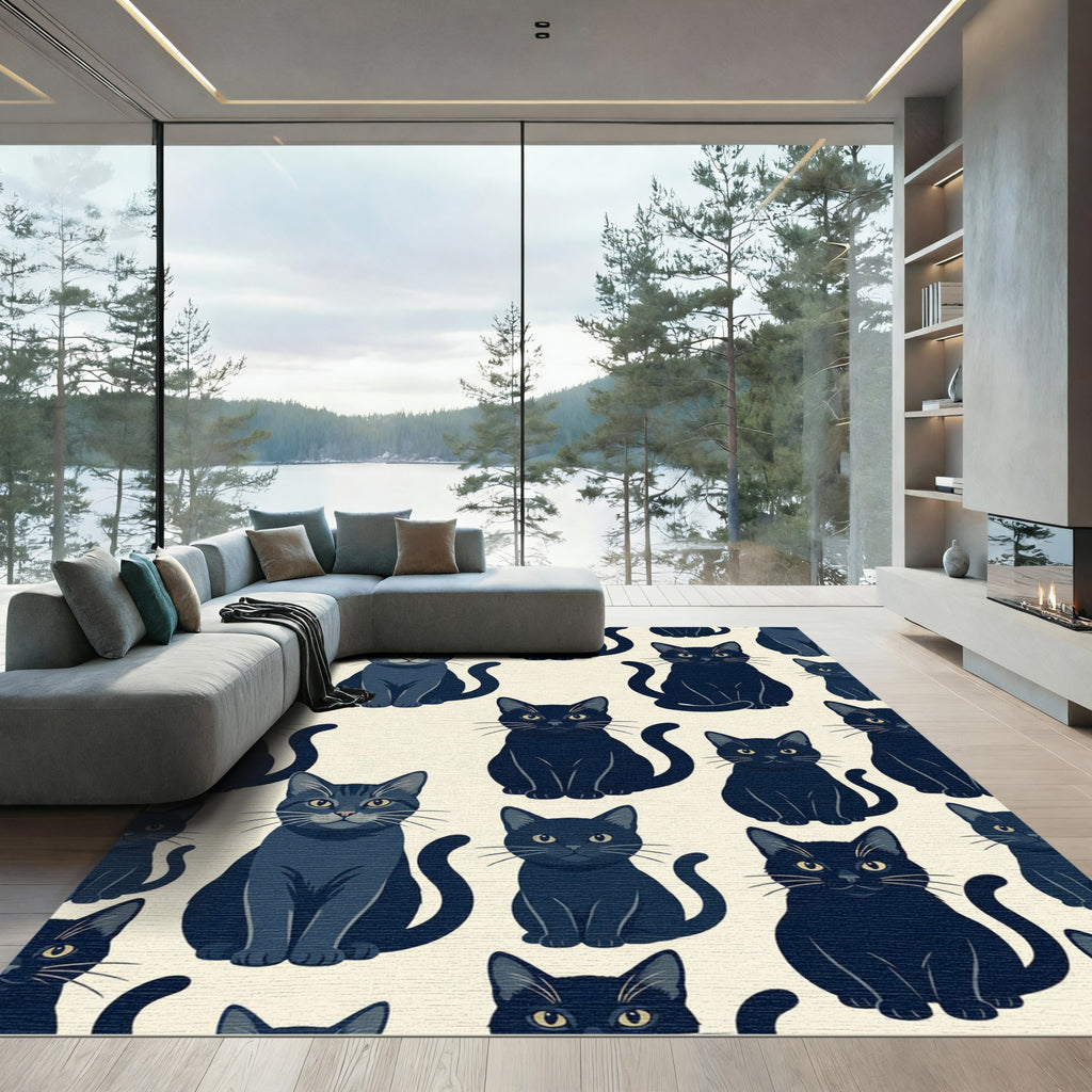 Minimalist Black Cat Whimsical Art Rug