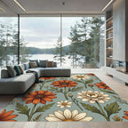 Vintage Autumn Daisy Floral Sage Rug