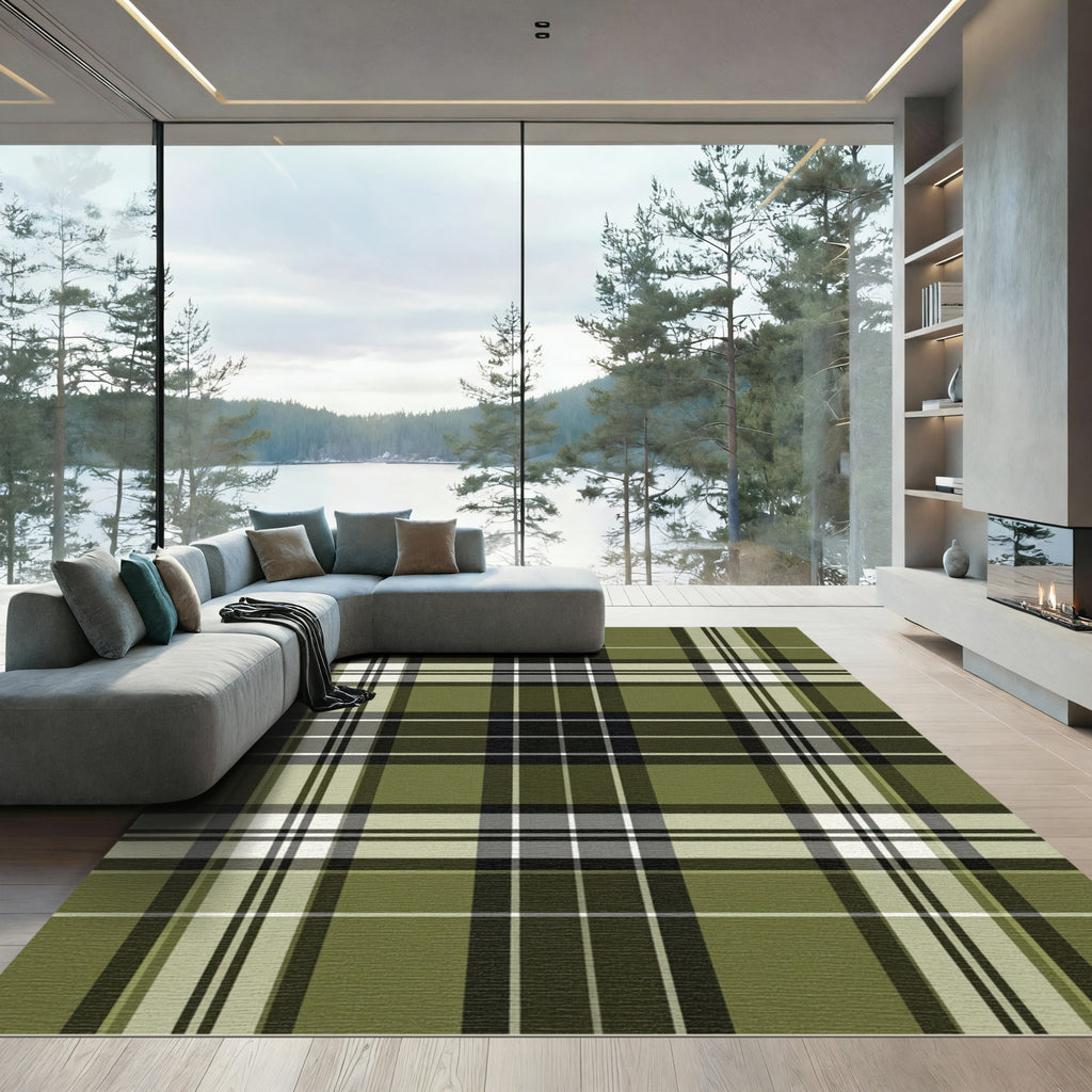 Classic Olive Green Tartan Plaid Rug