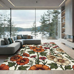 Botanical Orange Floral Garden Meadow Rug