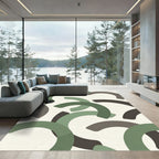Modern Sage and Charcoal Abstract Arc Rug