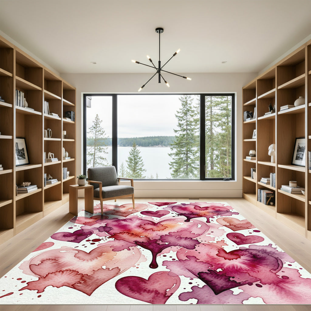 Watercolor Pink Heart Abstract Illustration Rug
