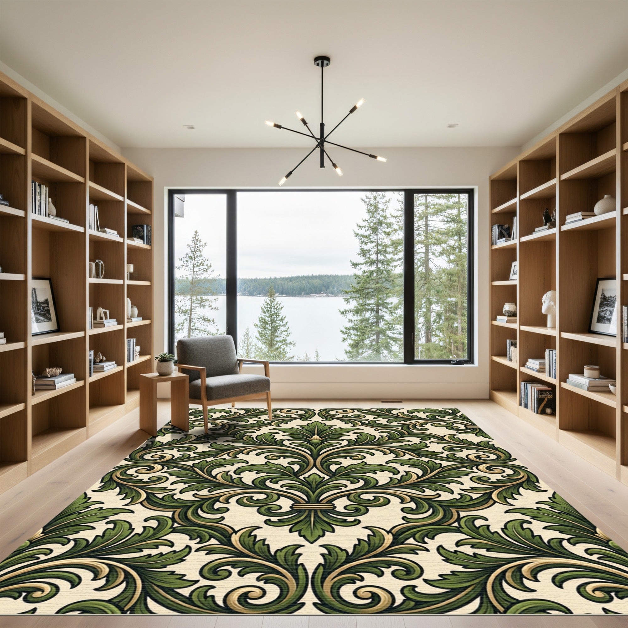 Elegant Forest Green Baroque Acanthus Rug