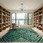Emerald Geometric Star Lattice Medallion Rug