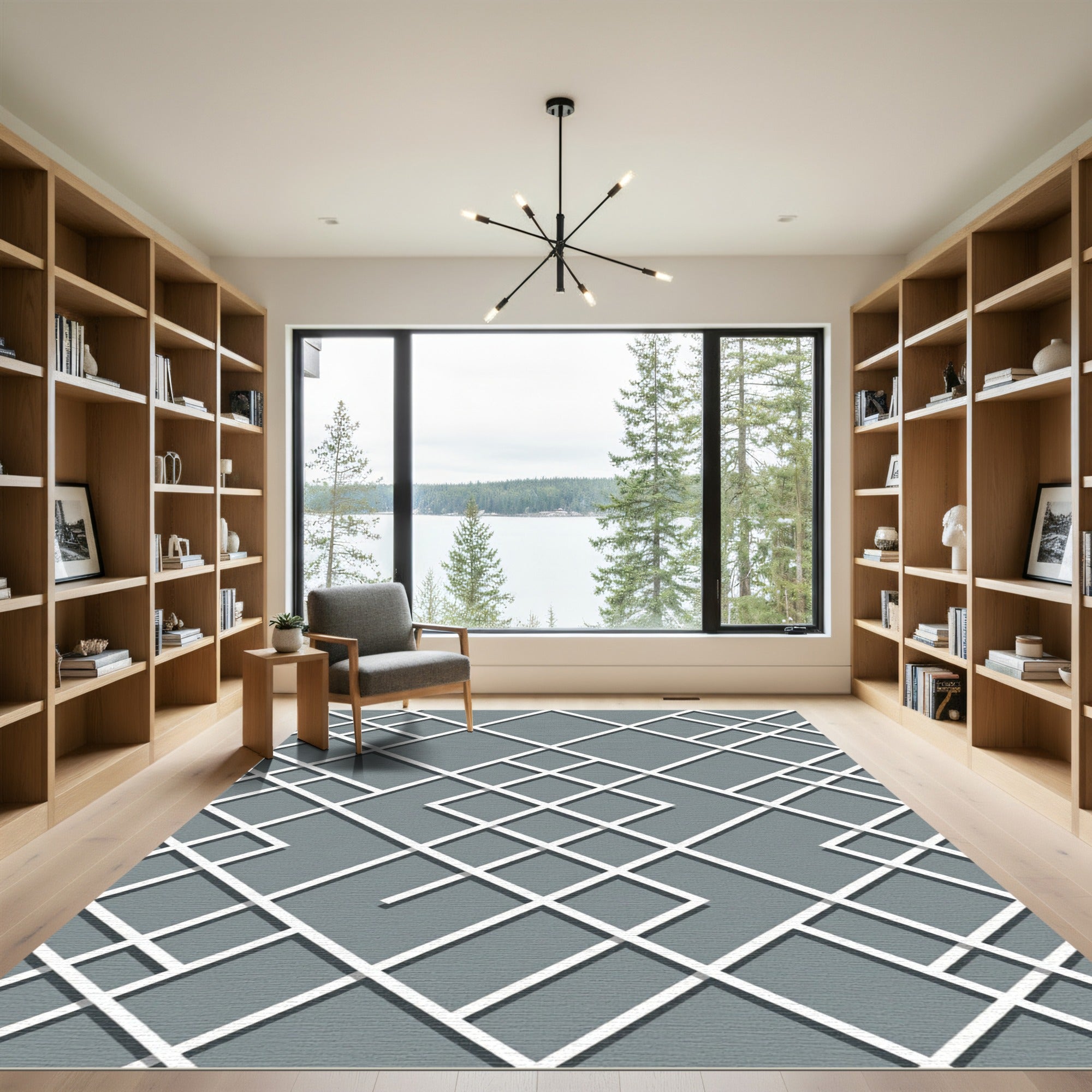 Sophisticated Slate Gray Intersecting Lattice Rug