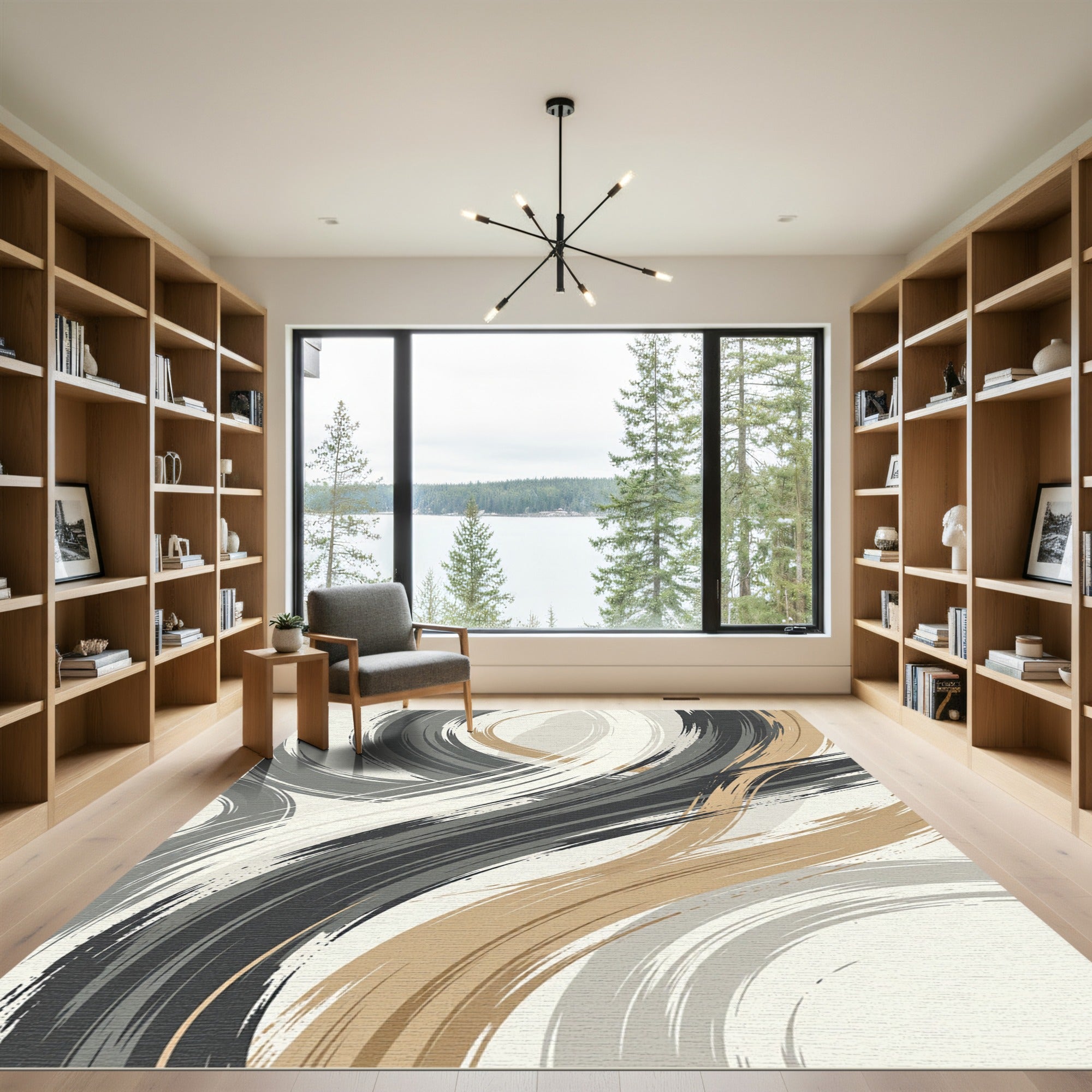 Modern Gold and Charcoal Swirl Rug