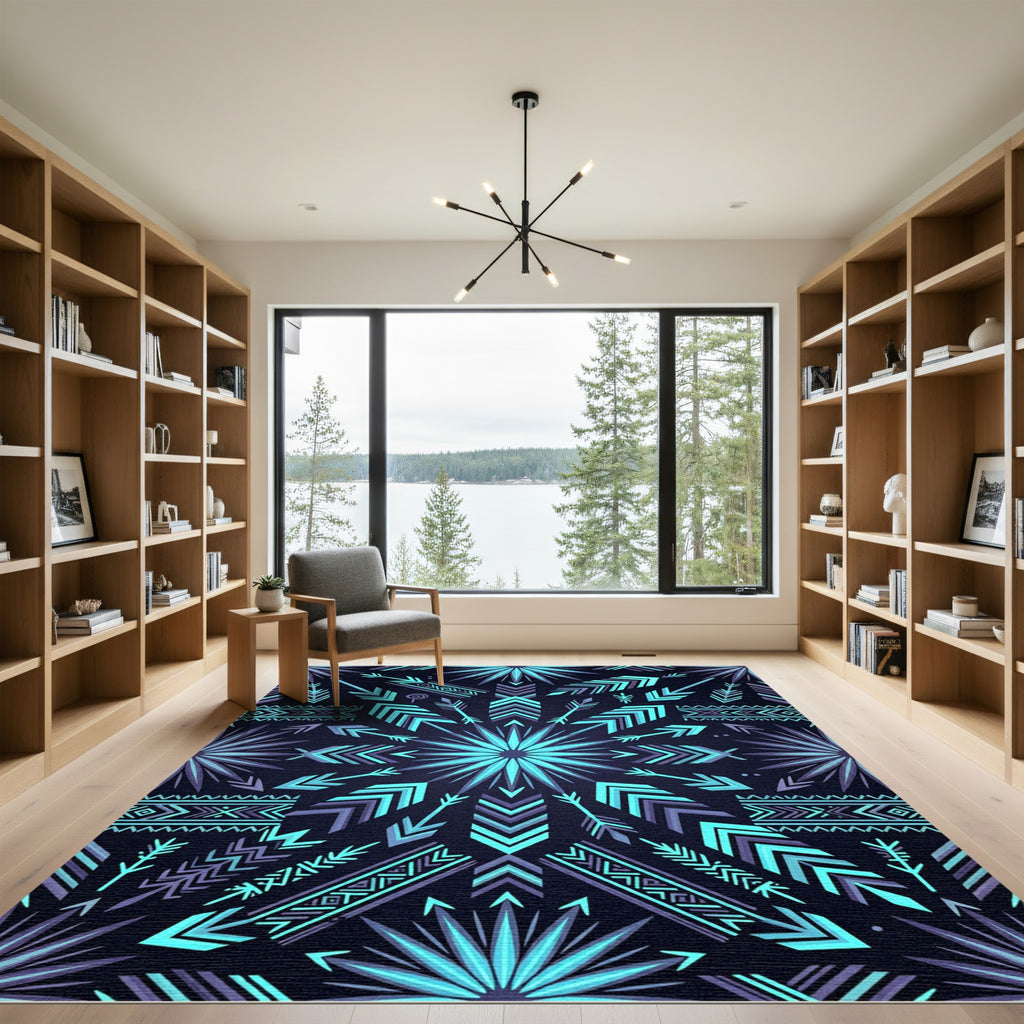 Teal and Purple Tribal Arrow Starburst Rug