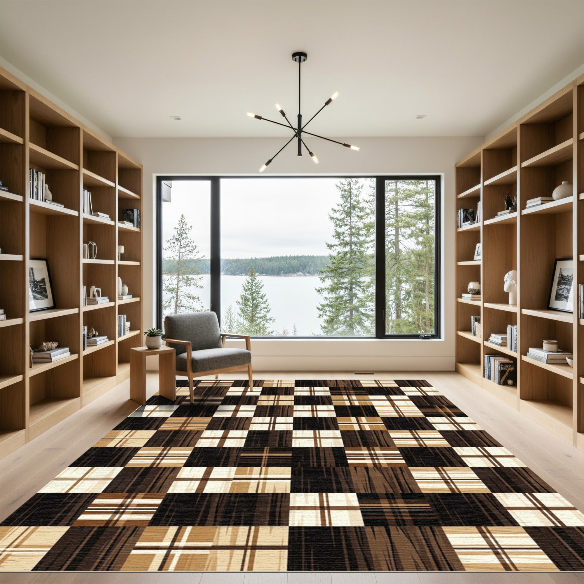 Warm Brown Plaid Patchwork Quilt Rug