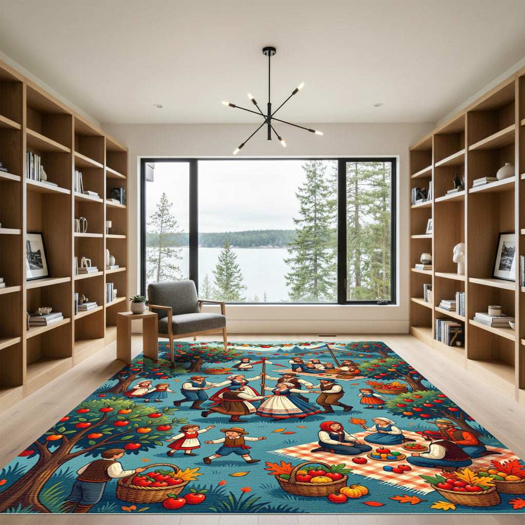Whimsical Folk Orchard Harvest Celebration Rug