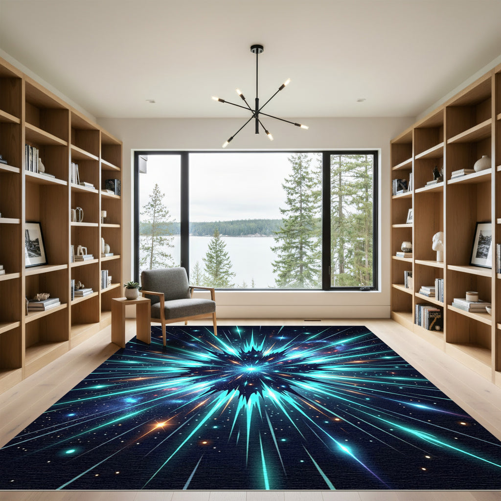 Radiant Teal Cosmic Supernova Burst Rug