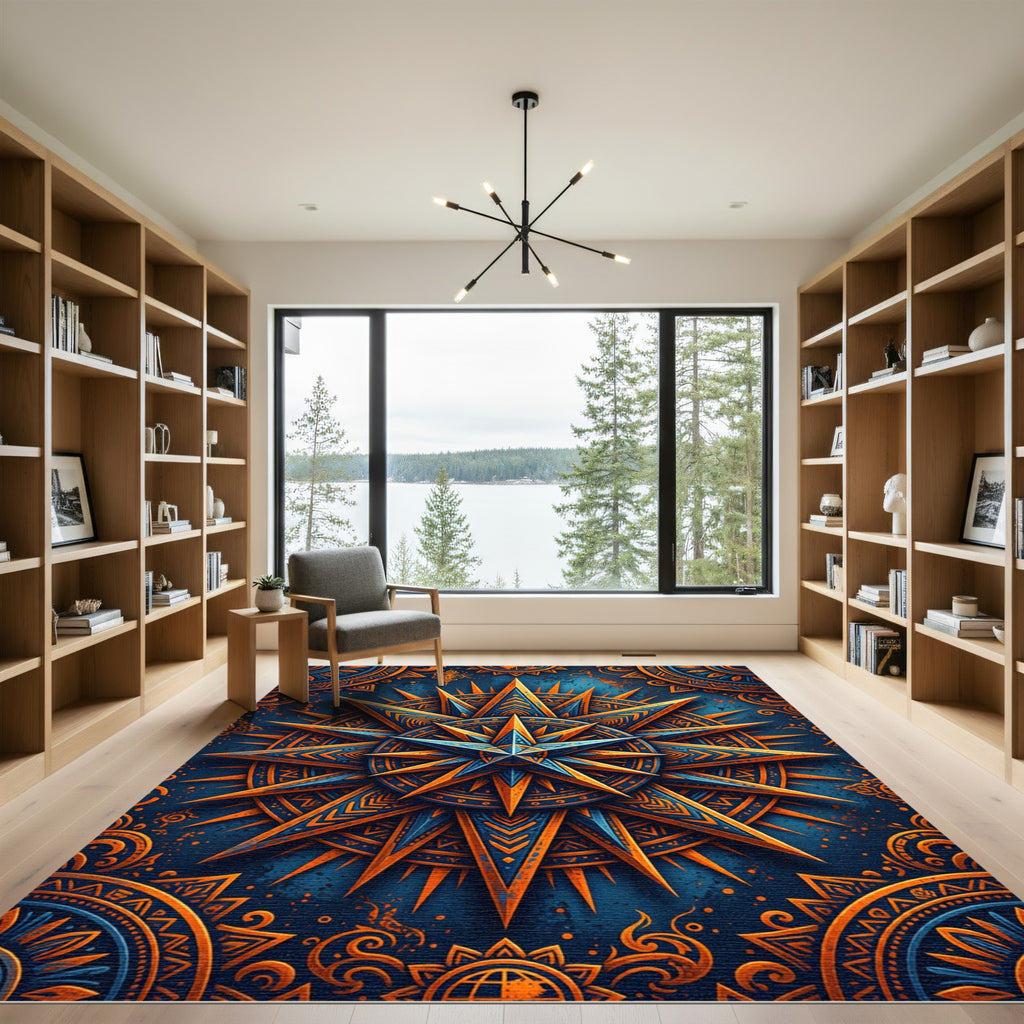Golden Astral Compass Celestial Area Rug