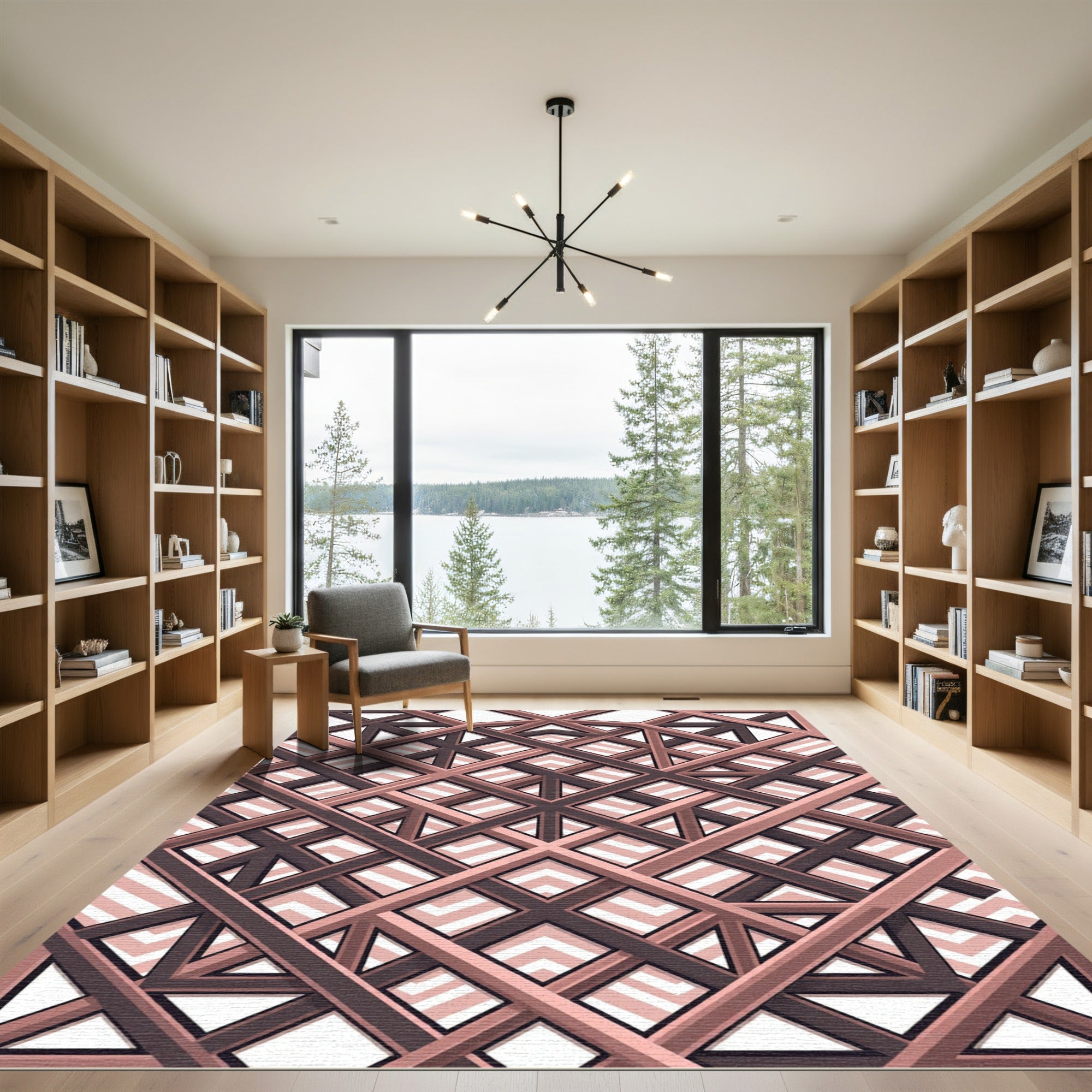 Copper Metallic Intersecting Geometric Lattice Rug