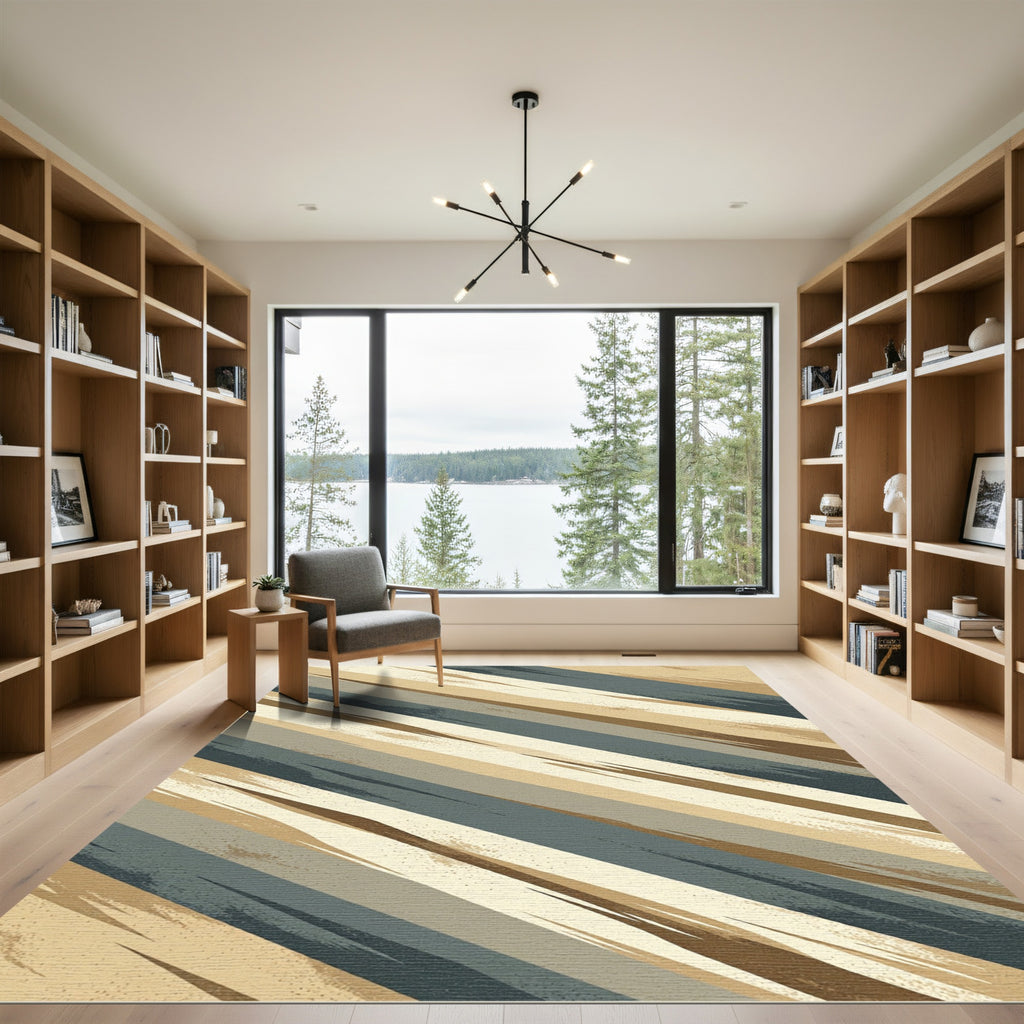 Neutral Earthy Tones Diagonal Abstract Stripe Rug