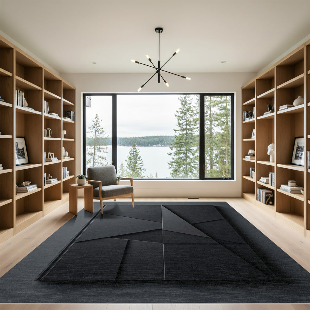 Monochromatic Black Geometric Overlay Rug