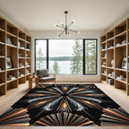 Art Deco Gold Geometric Obsidian Fan Rug