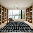 Classic Black Gray Houndstooth Checkered Rug