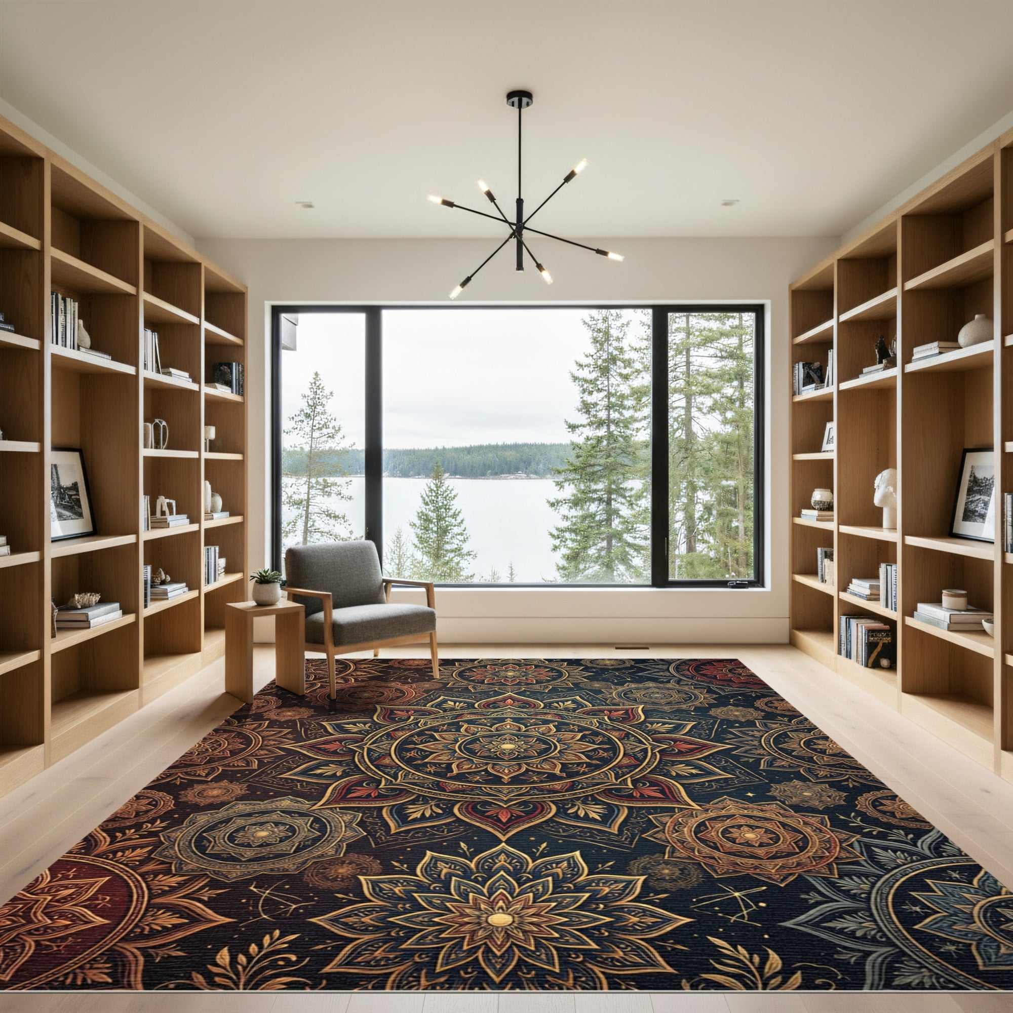 Ornate Navy and Gold Mandala Medallion Rug