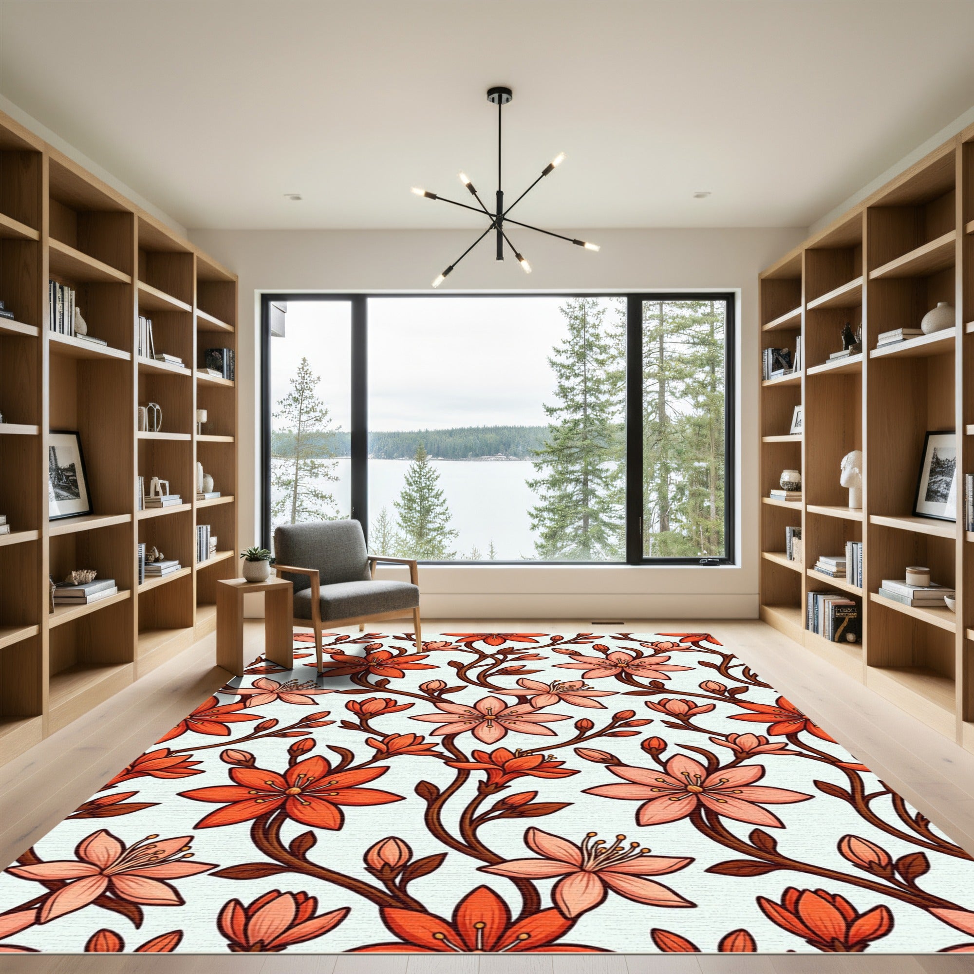 Earthy Coral Floral Botanical Vine Rug